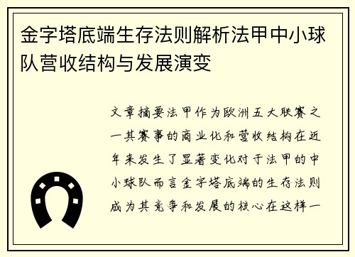 金字塔底端生存法则解析法甲中小球队营收结构与发展演变
