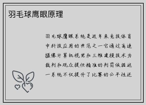 羽毛球鹰眼原理